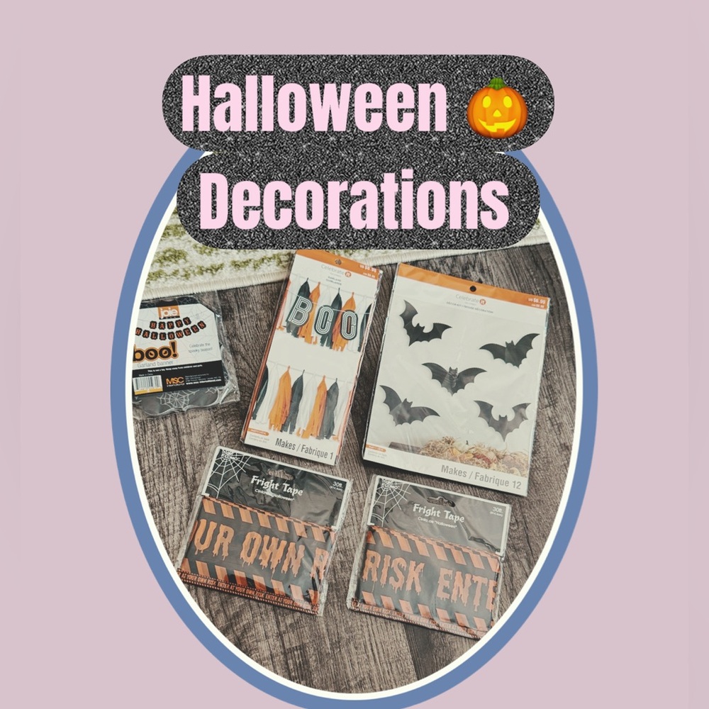 Celebrate It Halloween Decoration Set with Black Bats and Orange Fright Tape